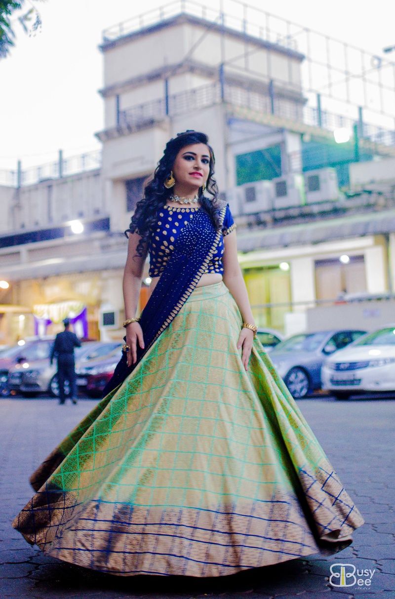 Peacock Blue and Green Designer Art Silk Lehenga Choli