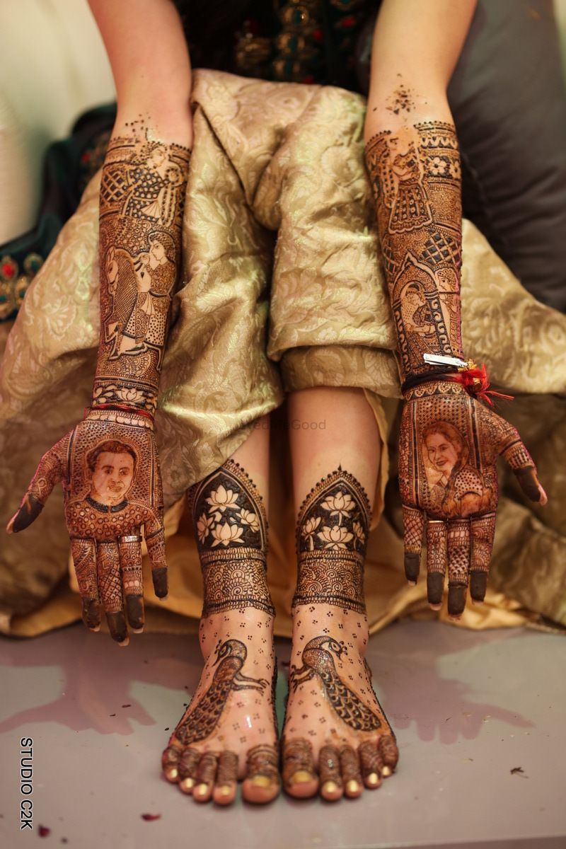 heavy design on hand light design on feet mehendi