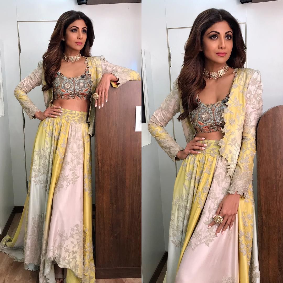 shilpa shetty yellow lehenga with jacket