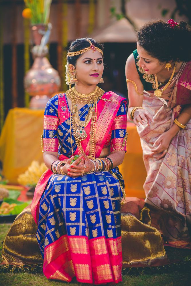 Royal blue and Pink Kanjivaram saree