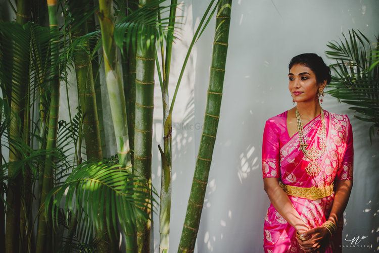 Bright pink floral kanjeevaram saree