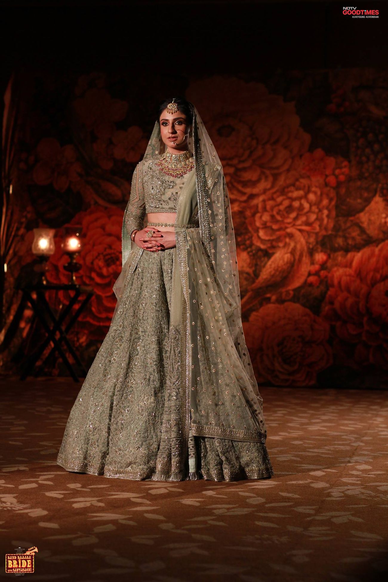 Mint green and silver lehenga with belt