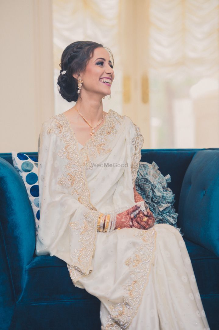 White and gold bridal saree