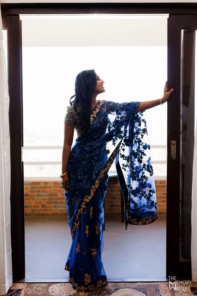 Royal blue net saree