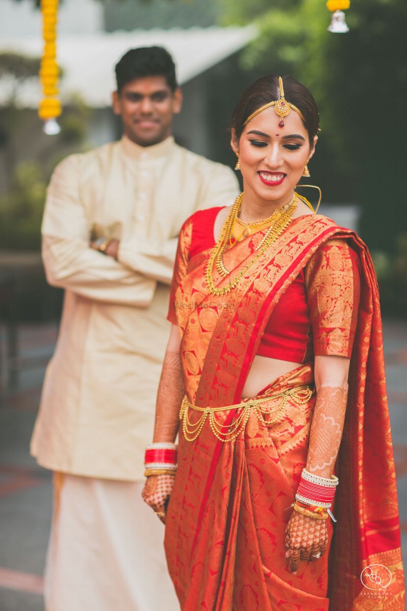 Orange bridal banarasi saree