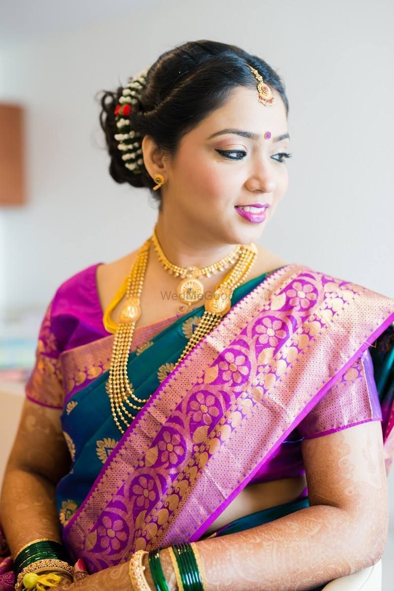 Sea Blue and purple bridal nauvari saree