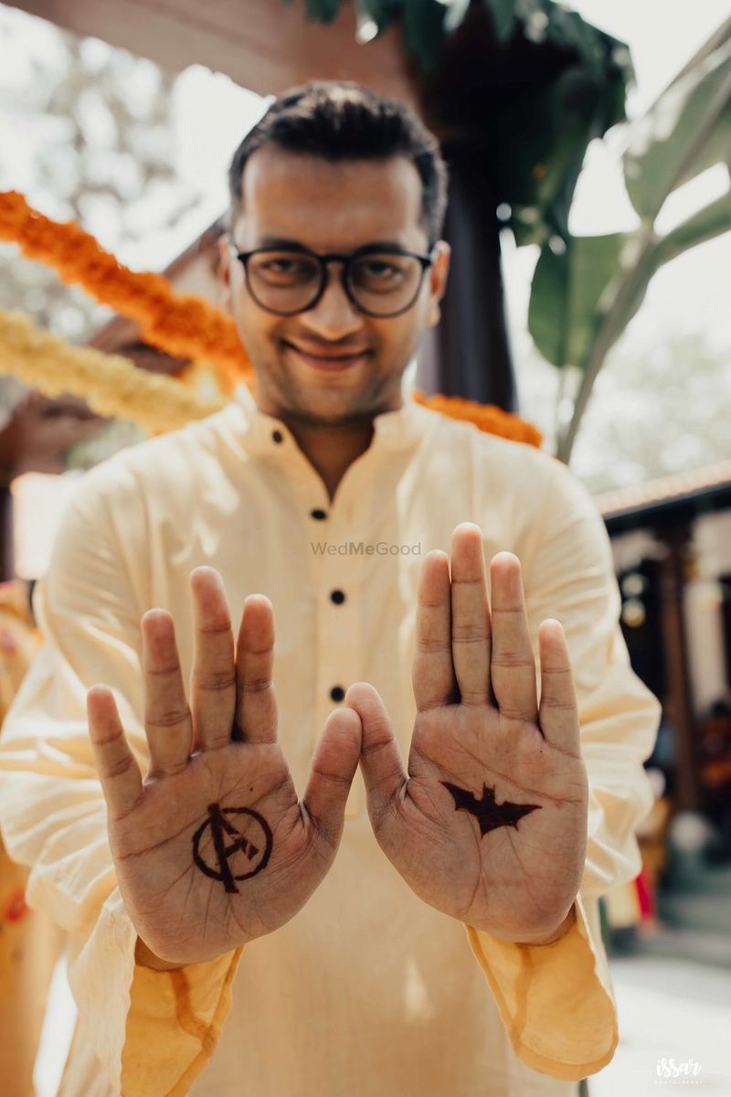 marvel themed mehendi for grooms