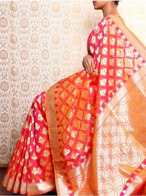 Orange Cutwork Banarasi Saree