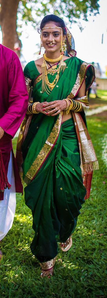 Green Bridal Nauvari saree