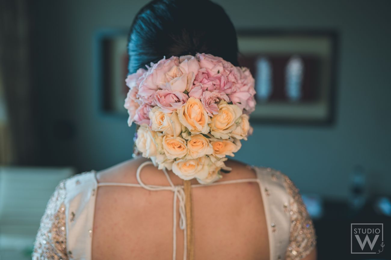 bridal bun with lavender roses