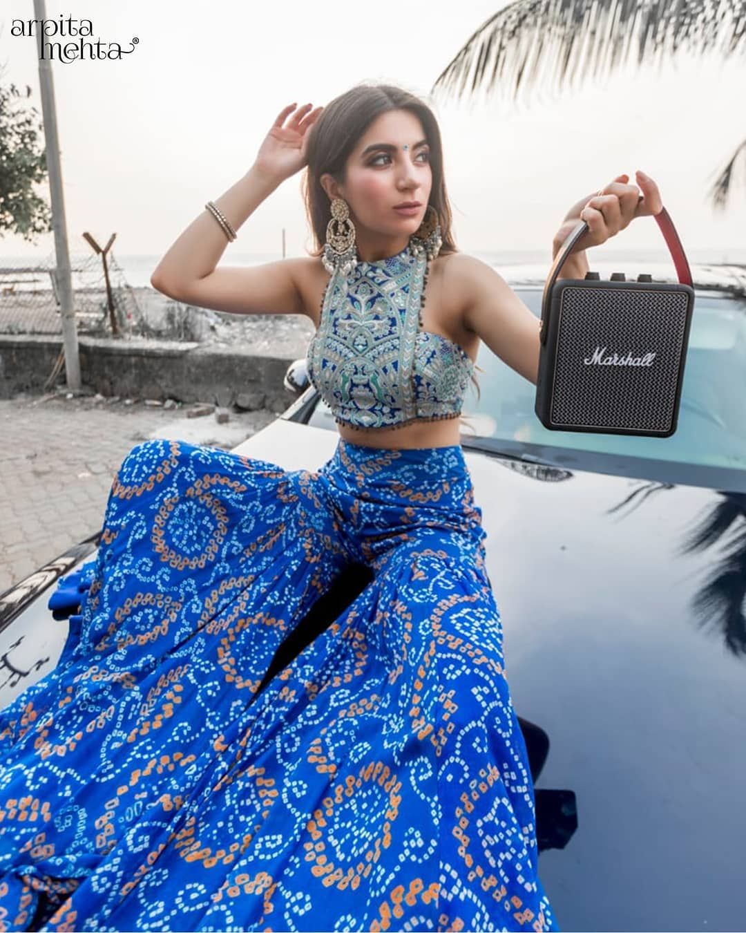 Bandhani Sharara Pants with Mirror work blouse