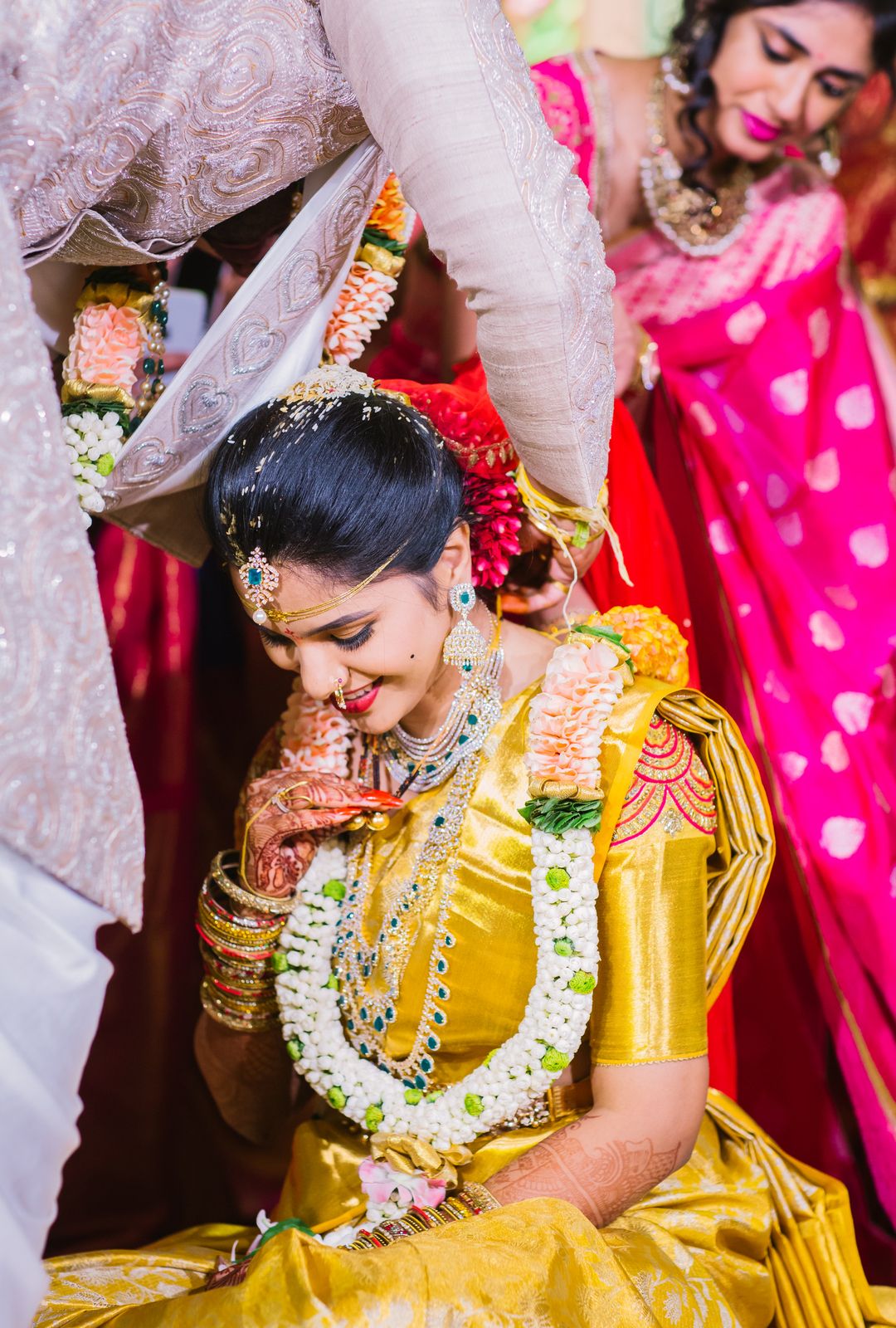 A Traditional Wedding With The Bride In A Gold Kanjeevaram And Stunning ...