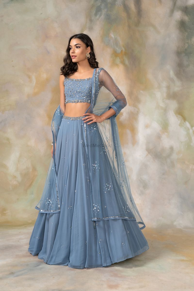 Dainty Engagement Or Roka Lehengas Under 50K | WedMeGood