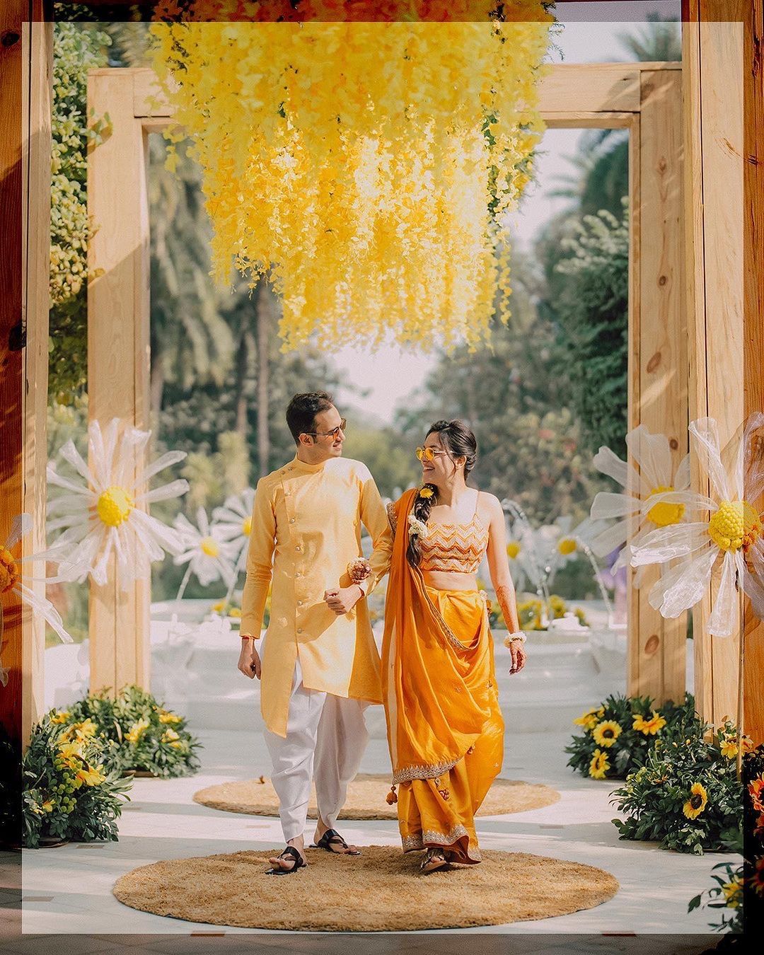 Candid photo of a couple on their Haldi