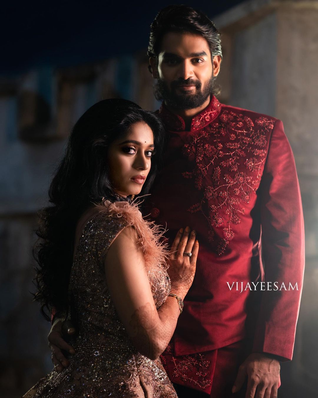 actor telugu red pastel pink reception blue attire south india bride groom colour combo