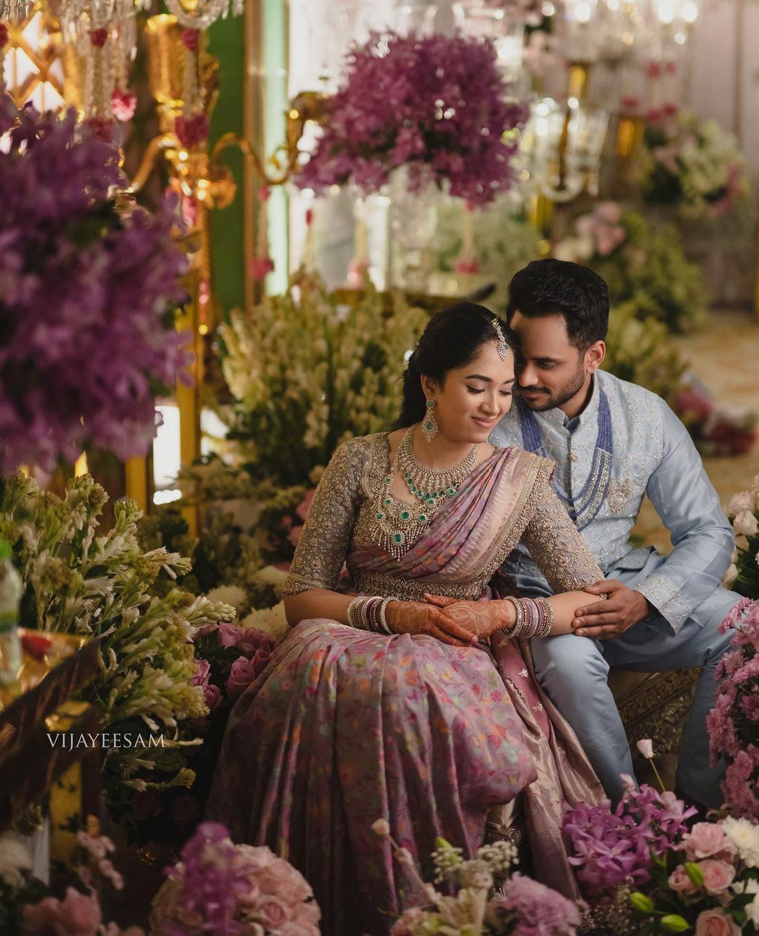 lilac powder blue bride groom south india