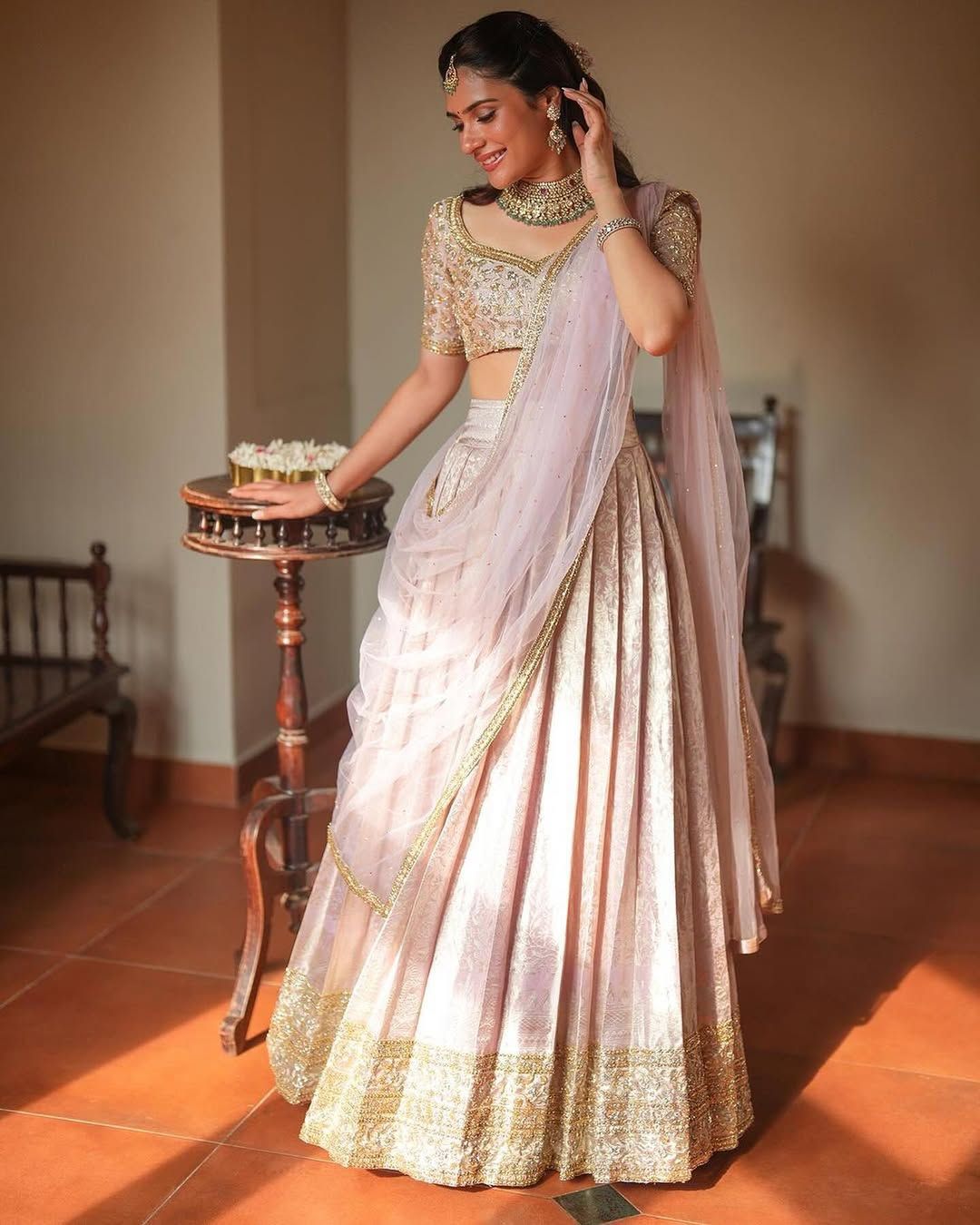 BRIDAL PINK KANJEEVARAM HALF SAREE