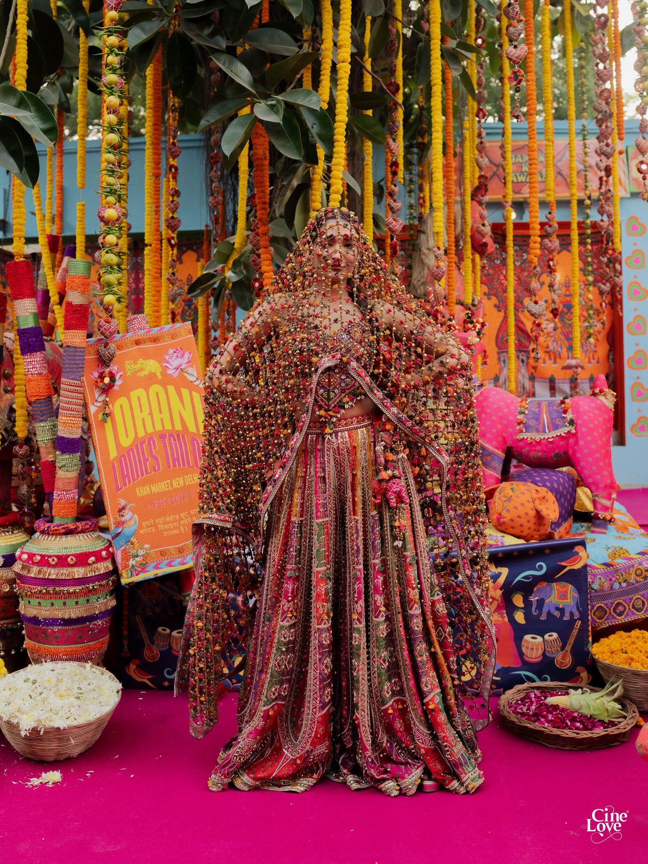 Bride wearing a richly embroidered Torani lehenga for her wedding celebrations