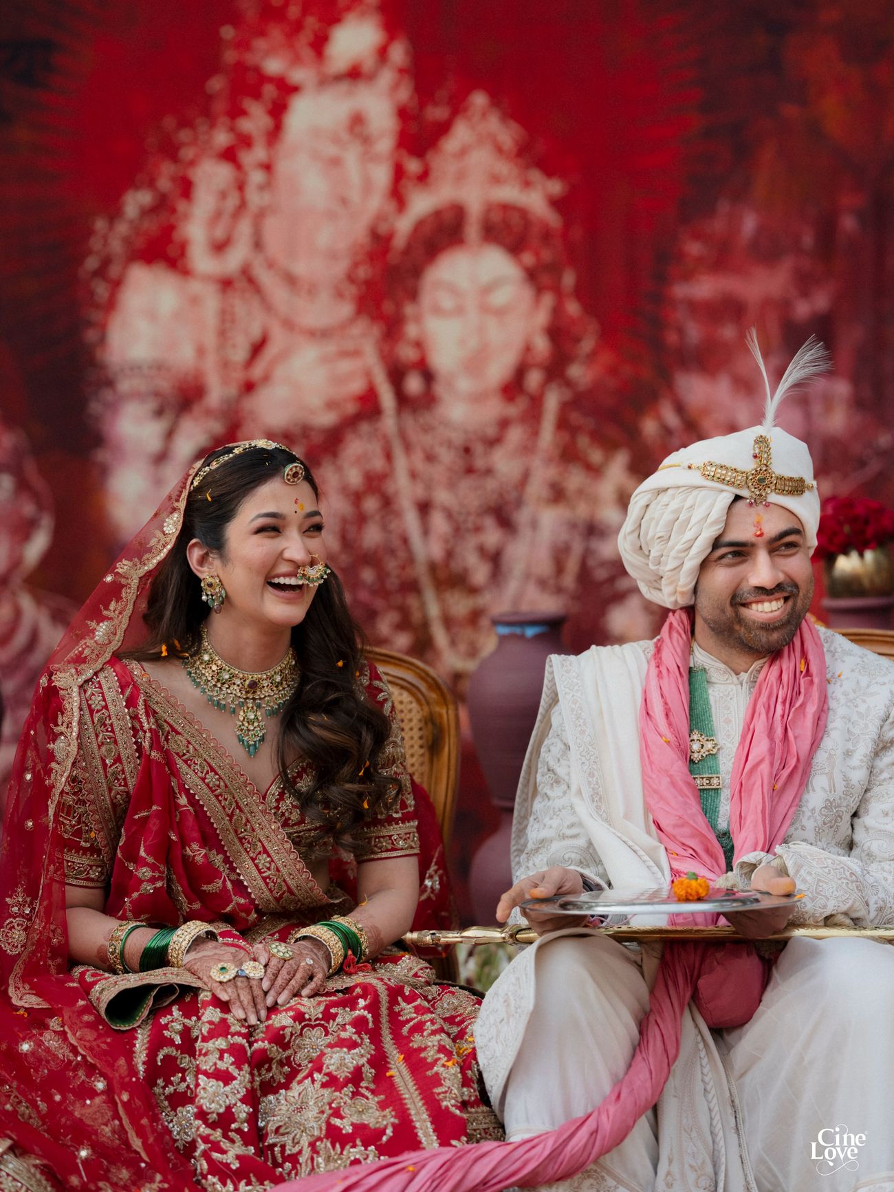 Close-up of bride in Torani bridal outfit showcasing intricate embroidery and embellishments