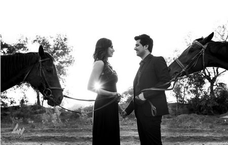 A Monochrome,  horse ranch pre-wedding shoot 