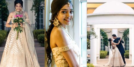 An Elegant Bangalore Engagement With The Bride In A Gorgeous Off Shoulder Blouse & Ivory Lehenga