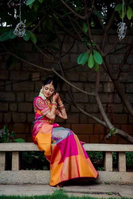 A Colourful Bangalore Wedding With The Bride In A Multi-Hued Silk Saree
