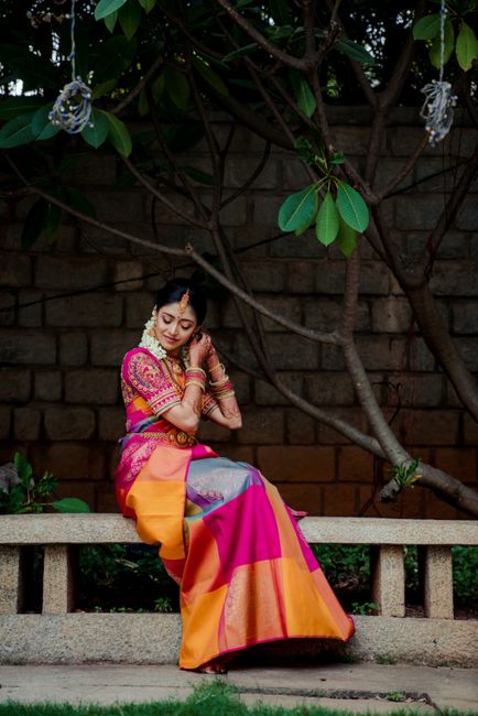 A Colourful Bangalore Wedding With The Bride In A Multi-Hued Silk Saree