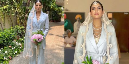Something Blue & Old: This Bride Wore A Pre Loved Pant Suit With A Dupatta On Her Wedding!