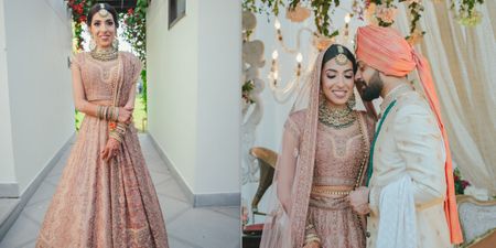 Simple, Aesthetic Wedding With The Bride In A Rose Gold Lehenga