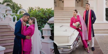 This Bride Wore A Fuschia Pantsuit For Her Wedding