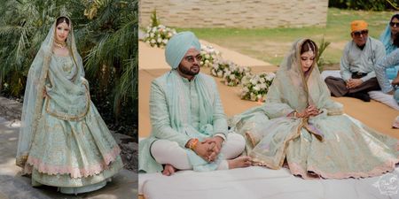 Beautiful Delhi Nuptials With The Couple In Customised Sea Green Outfits