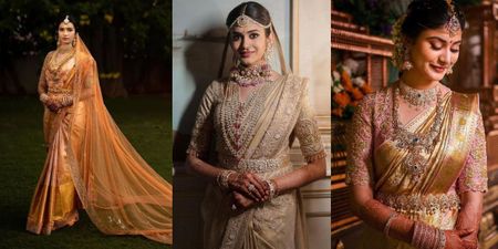 12 Stunning Shades Of Gold Sarees In Silks & Kanjeevarams