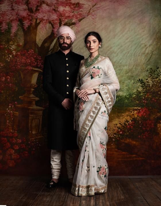 Sabyasachi - An embroidered organza saree is paired with... | Facebook