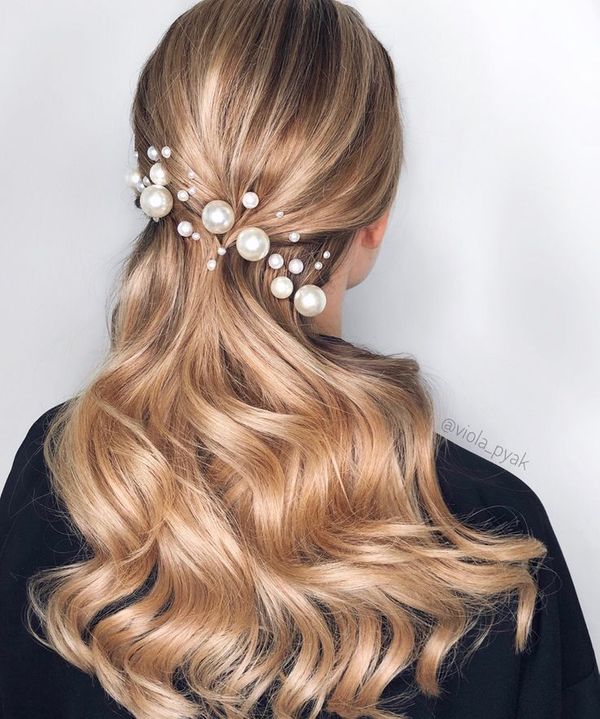 Pearl hair accessories. Hairstyle with pearls  Long hair styles, Prom  hairstyles for long hair, Cute prom hairstyles
