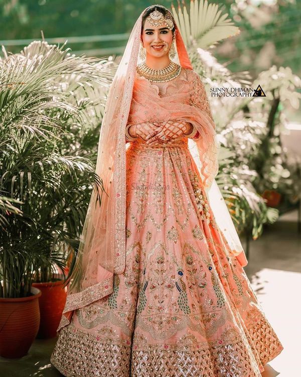 Peach lehenga deals for bride