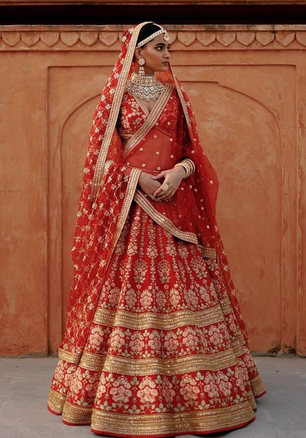 Buy Red Lehenga With A Crop Top In Royal Heritage Embroidery, Crop Top  Comes In Scalloped Neckline