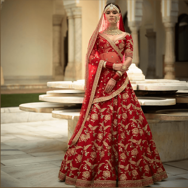Red Colour Sabyasachi Inspired Wedding Lehenga – Panache, 45% OFF