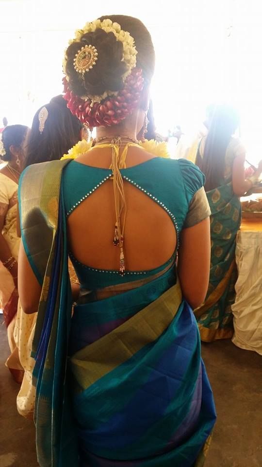 Back Side Round Neck Blouse Designs For Pattu Sarees
