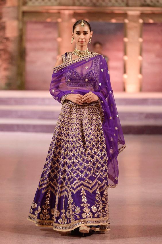 purple raw silk lehenga with mughal oji motifs anita dongre make in india 2016