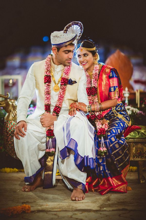 Stunning Indian couple in matching royal blue outfits.  http://www.maharaniweddings.com/gallery/p… | Indian wedding outfits, Royal  blue outfits, Couple wedding dress