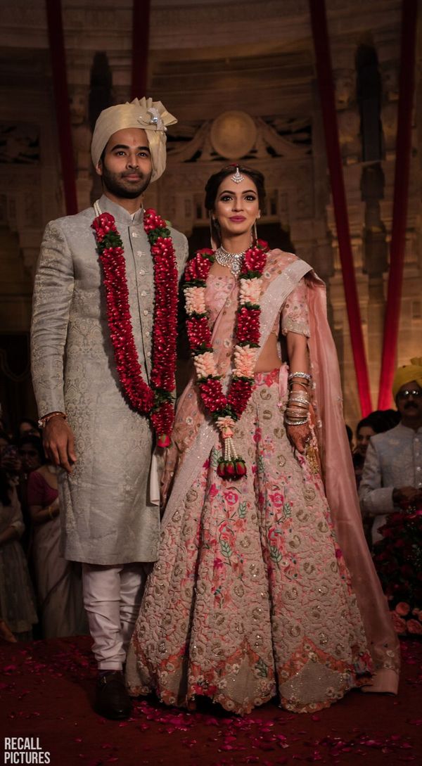 Khrisha Shah Ambani wore an opulent Anamika Khanna lehenga for her nuptials  | VOGUE India