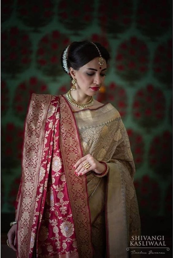 Wedding Saree Kanjivaram Banarasi Silk Weaving Blend Jacquard Sari Zari Indian