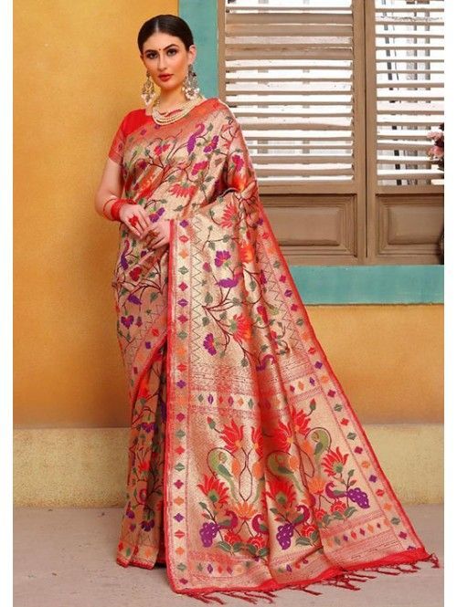 EXCLUSIVE! Traditional Handloom Wine Paithani With Intricate Silver Za –  verymuchindian.com