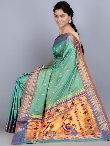 Buy S S Woven Paithani Cotton Silk Saree (Bottle Green) Online at Best  Prices in India - JioMart.