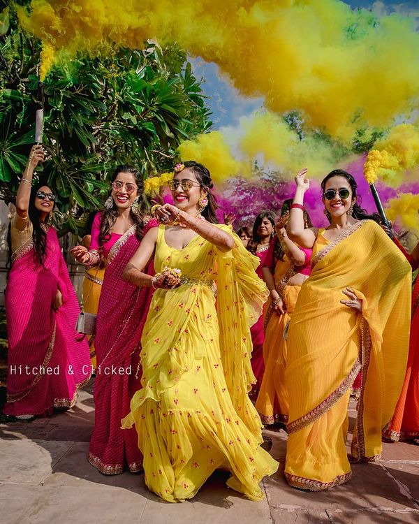 Haldi Wear Bandhej Sari | Shaadi Reception Marriage Sagaai Party Dress