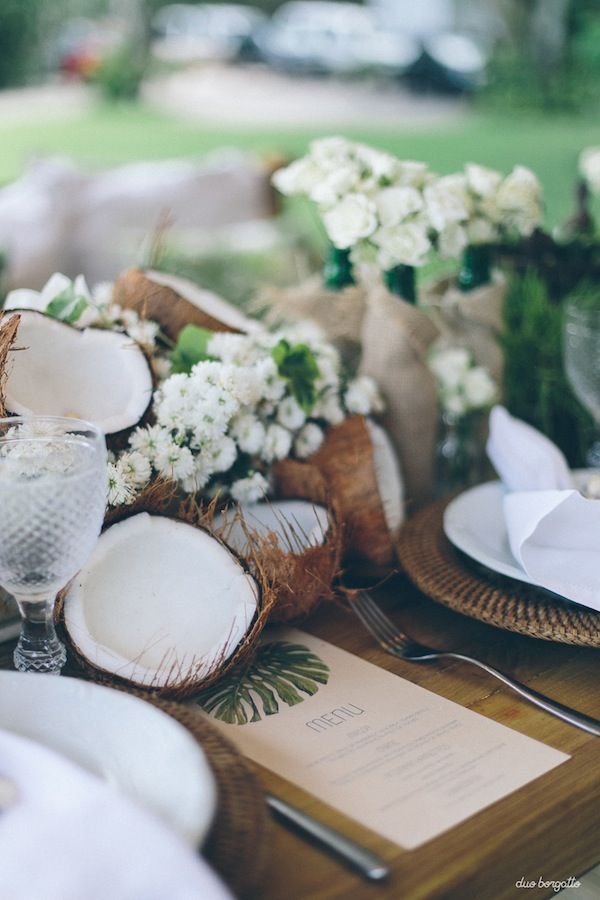 Elegant Wedding Table Setting with Coconut Decor