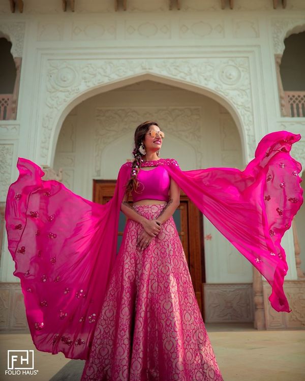 Buy Pink Tissue Embroidery Dori V Floral And Scallop Bridal Lehenga Set For  Women by Prisho Online at Aza Fashions.
