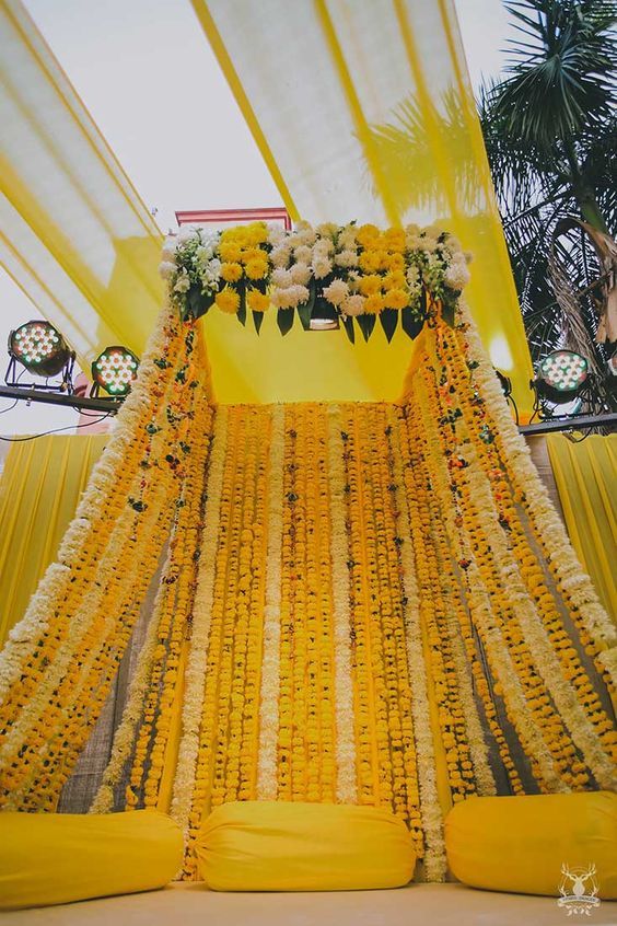 Indian Wedding Decoration On Haldi Ceremony Selective Focus On Floral Decor  Background With Copy Space Stock Photo  Download Image Now  iStock