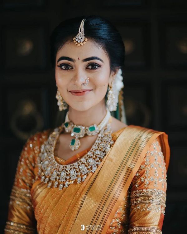 A woman in typical Indian traditional saree