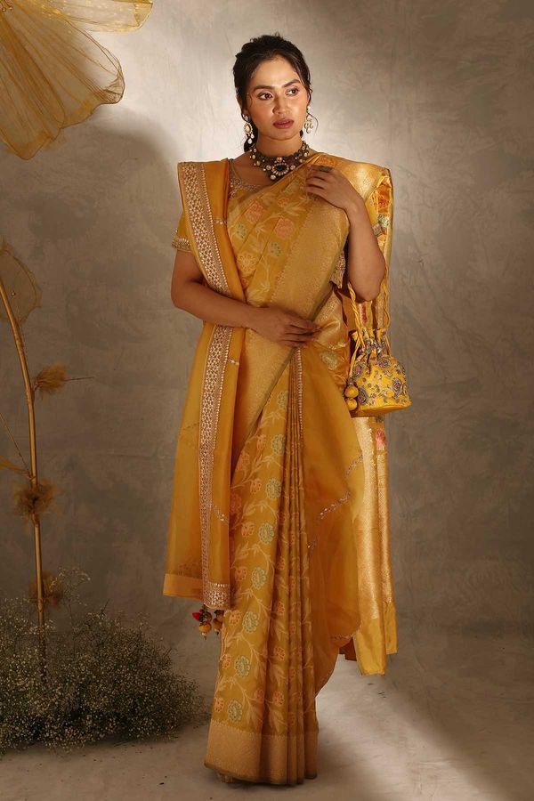 Mustard Yellow Saree Set. – Shyam Narayan Prasad